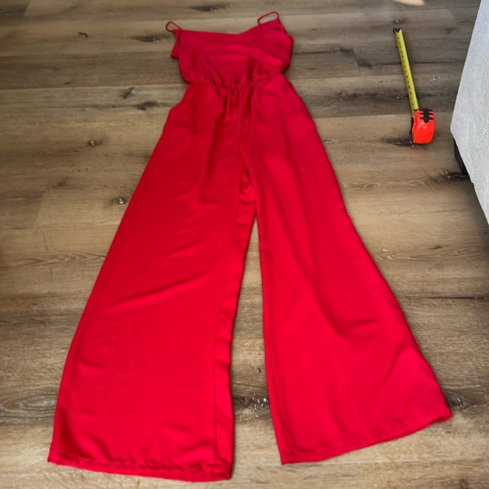 Impressions Red Jumpsuit Size Small cut out back Juniors Size!